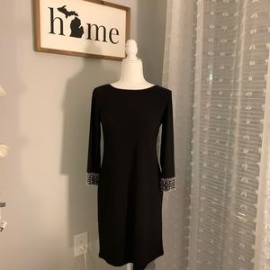 Black Dress 3/4 Sleeve with Beaded Cuffs